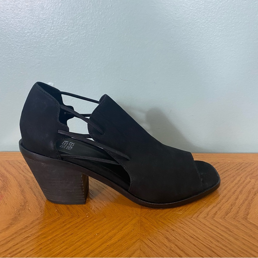Eileen Fisher Alfie Cutout Bootie Sandal Black‎ Suede Sz 8